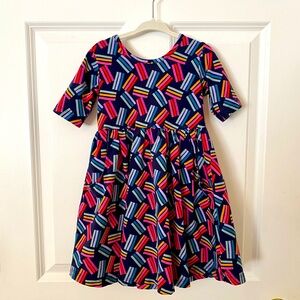 HANNA ANDERSSON Multicolor Rainbow Stretchy Short Sleeve Skater Dress w/ Pockets
